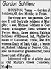 Gordon Schlienz: Death Announcement<br />The Ashville Times<br />Friday November 10, 1989 Page 32

